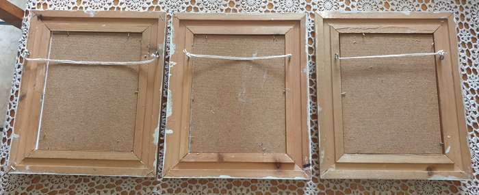 3 Wooden Painted Photo frames with Prints