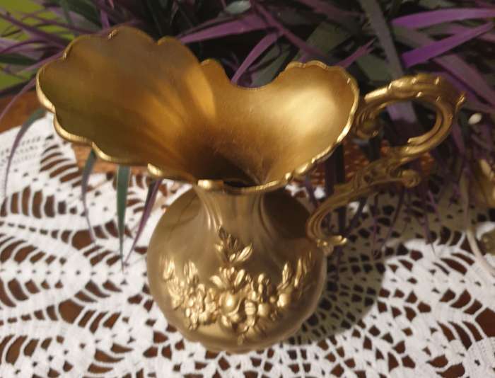 Italy Ornate metal  Vase Floral Pitcher | Footed Raised Flowers Vessel | 02