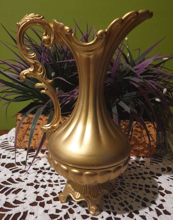 Italy Ornate metal  Vase Floral Pitcher | Footed Raised Flowers Vessel | 02