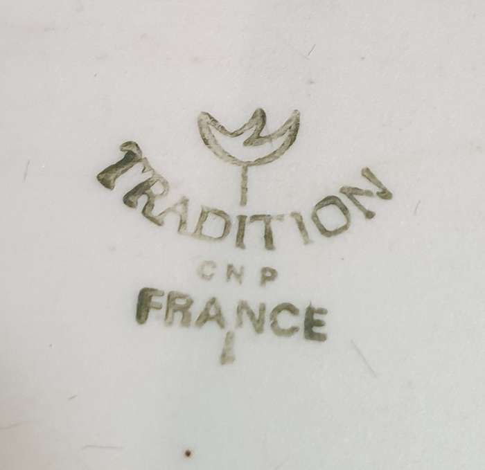 serving platter marked "Tradition CNP France," likely dating back to the 1970s