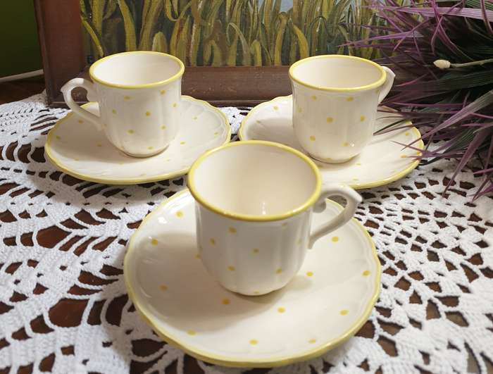 3 French Cups and Saucers for your Collection | Polka Dot | Yellow |
