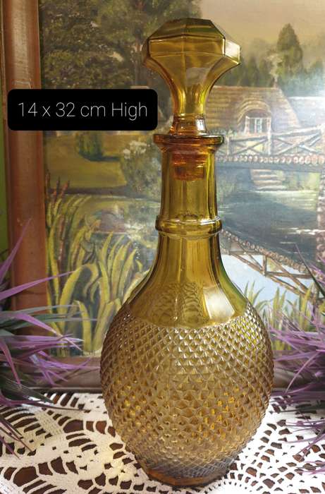 Vintage Italian Decanter Genie Bottle Amber Diamond Design