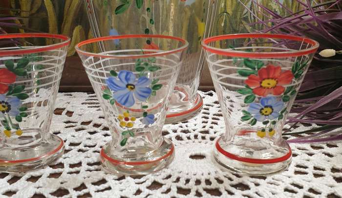 Czechoslovakia | hand painted | Decanter & 3 Glasses |  Fully Pre Loved |