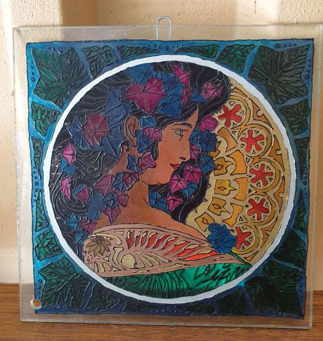 Art Nouveau Glass Painted Tile