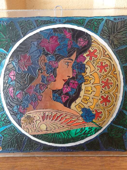 Art Nouveau Glass Painted Tile