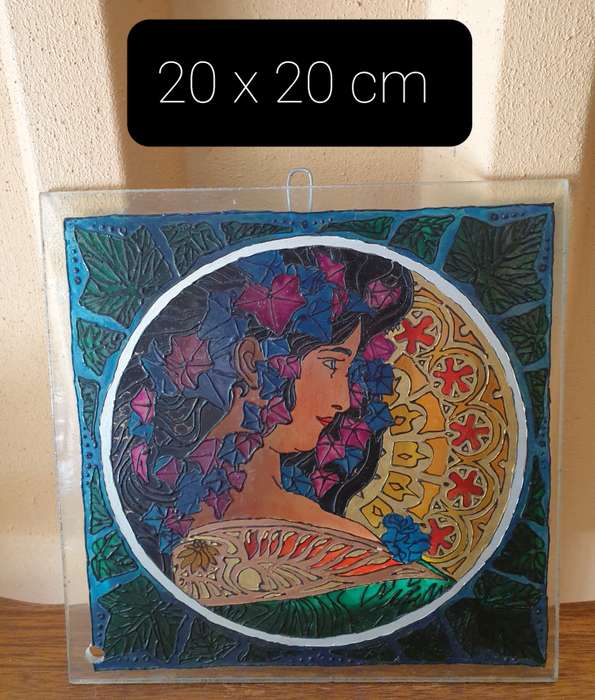 Art Nouveau Glass Painted Tile