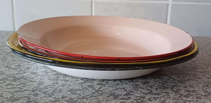 Charming Vintage Enamel Plates  Set of 4 | Delightfully Nostalgic Kitchenware