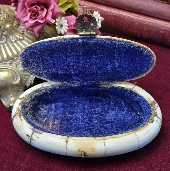 Vintage Hand-made  Ethnic Camel/Ox Bone and Brass Trinket Box/Lined in velvet