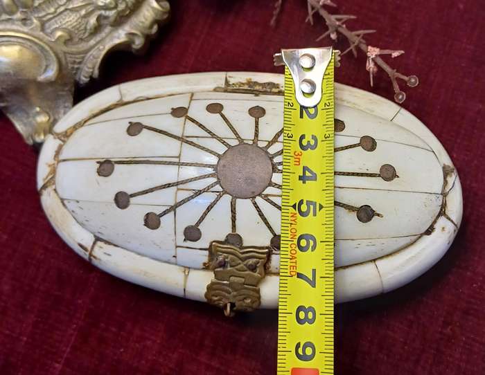Vintage Hand-made  Ethnic Camel/Ox Bone and Brass Trinket Box/Lined in velvet