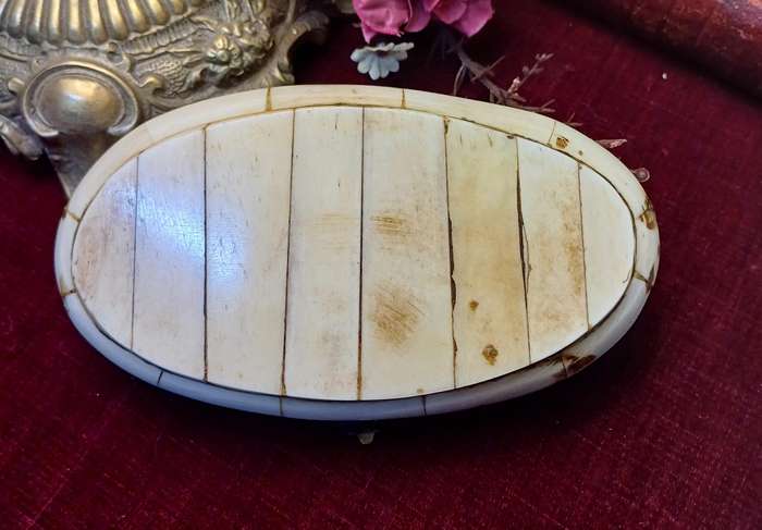 Vintage Hand-made  Ethnic Camel/Ox Bone and Brass Trinket Box/Lined in velvet