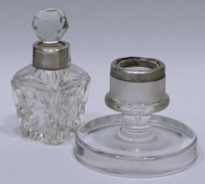 Unusual Silver Mounted Match Striker & Perfume Bottle