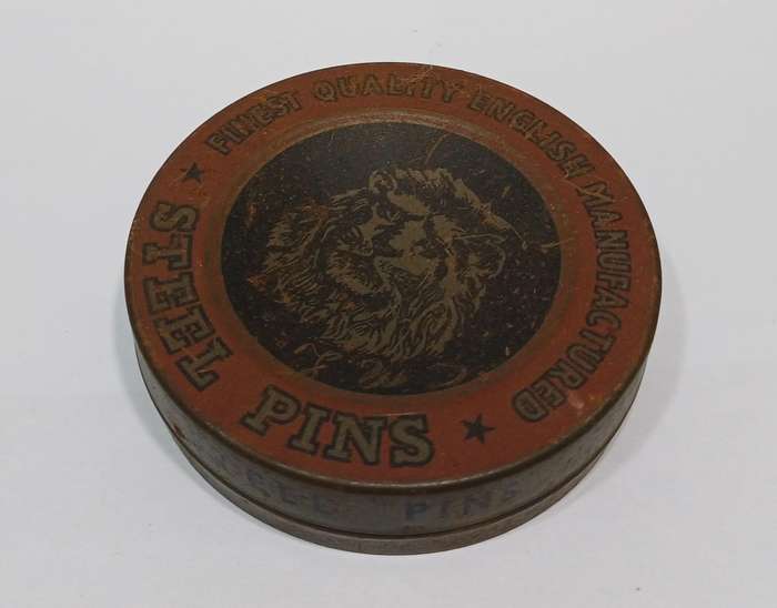 Vintage Haberdasher's |Tailor's English |  Steel Pin Tin |  Lion Graphics