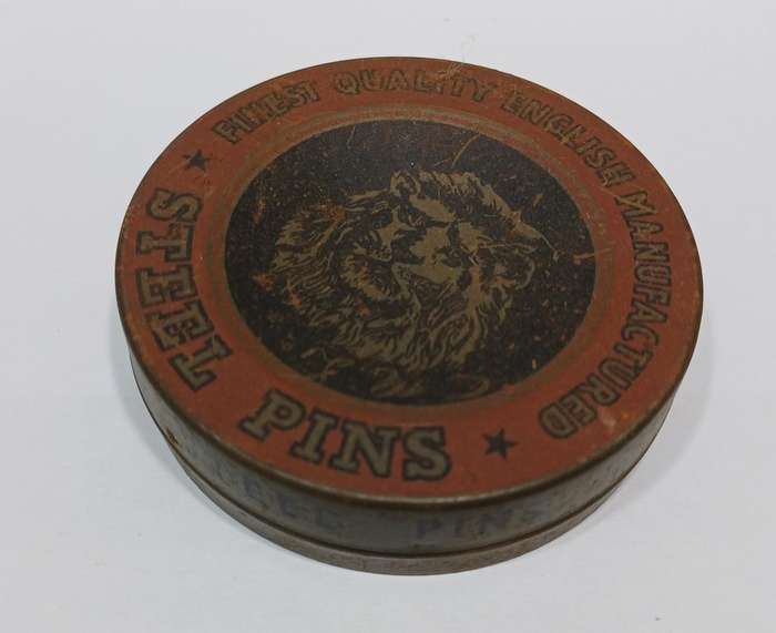 Vintage Haberdasher's |Tailor's English |  Steel Pin Tin |  Lion Graphics