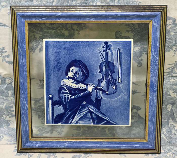 Vintage Delfts Blauw Holland Ceramic Tile in Frame