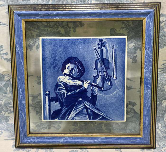 Vintage Delfts Blauw Holland Ceramic Tile in Frame