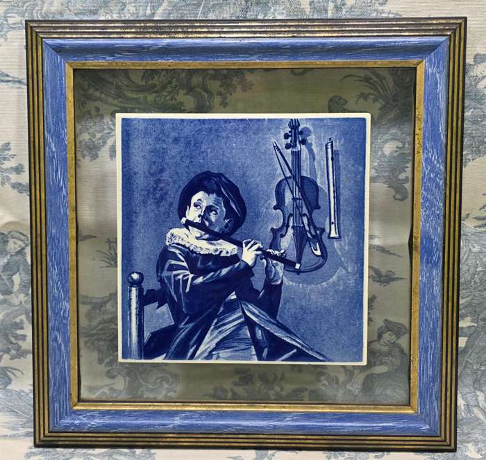 Vintage Delfts Blauw Holland Ceramic Tile in Frame