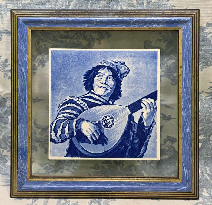 Vintage Delfts Blauw Holland Ceramic Tile in Frame