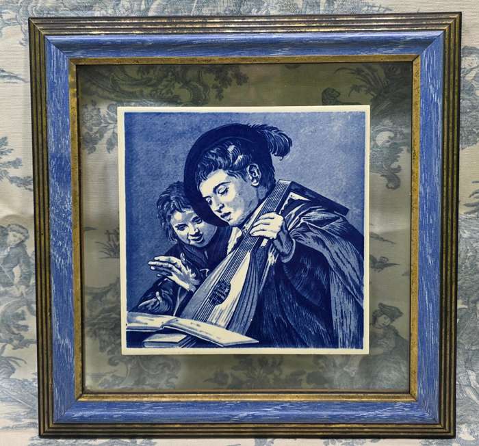 Vintage Delfts Blauw Holland Ceramic Tile in Frame