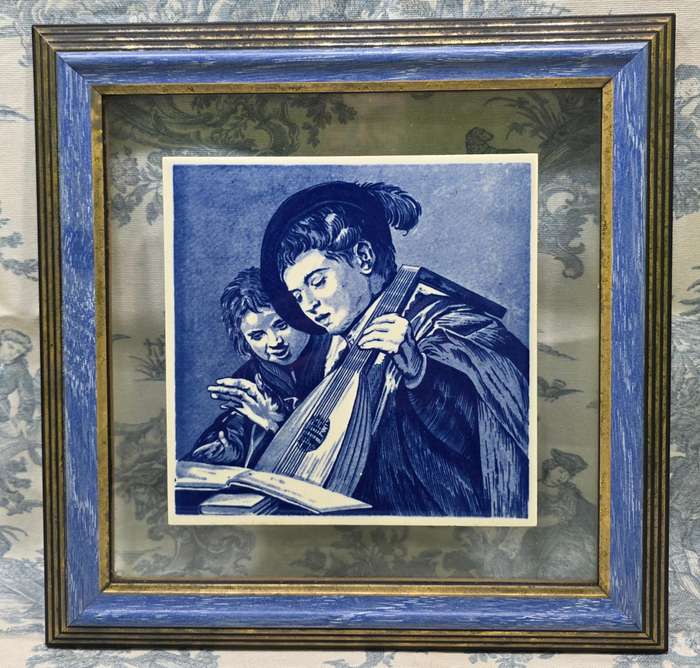 Vintage Delfts Blauw Holland Ceramic Tile in Frame