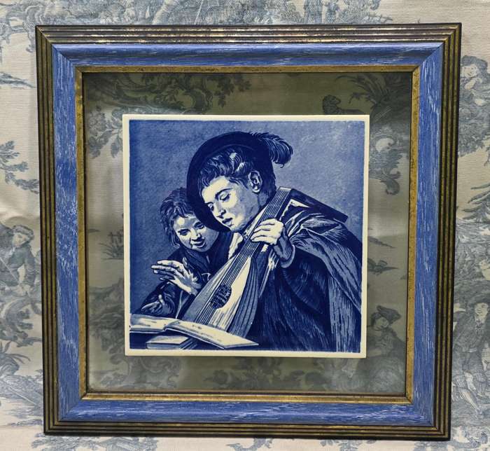 Vintage Delfts Blauw Holland Ceramic Tile in Frame