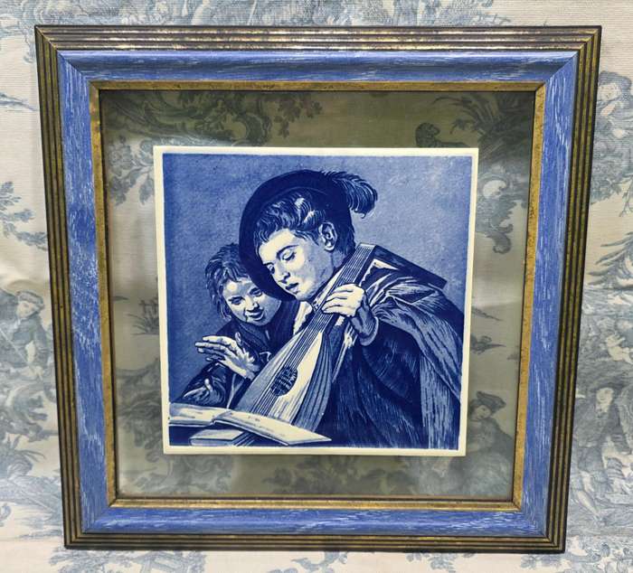 Vintage Delfts Blauw Holland Ceramic Tile in Frame