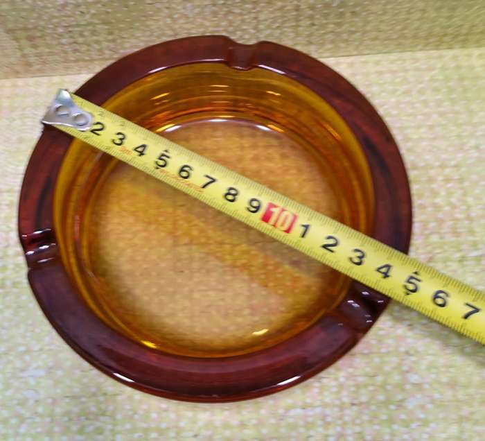 LARGE HEAVY AMBER GLASS ASHTRAY | MADE IN ITALY