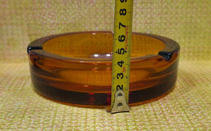 LARGE HEAVY AMBER GLASS ASHTRAY | MADE IN ITALY