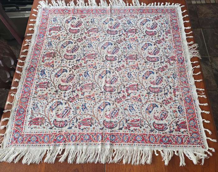 VINTAGE HAND PRINTED (NATURAL DYED) PERSIAN/IRANIAN MESHKAT  cloth - SIGNED