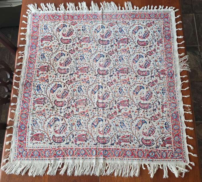 VINTAGE HAND PRINTED (NATURAL DYED) PERSIAN/IRANIAN MESHKAT  cloth - SIGNED