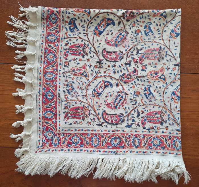 VINTAGE HAND PRINTED (NATURAL DYED) PERSIAN/IRANIAN MESHKAT  cloth - SIGNED