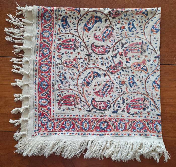 VINTAGE HAND PRINTED (NATURAL DYED) PERSIAN/IRANIAN MESHKAT  cloth - SIGNED
