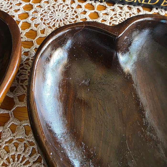 Set of 2 Vintage Wooden Heart-Shaped Bowls