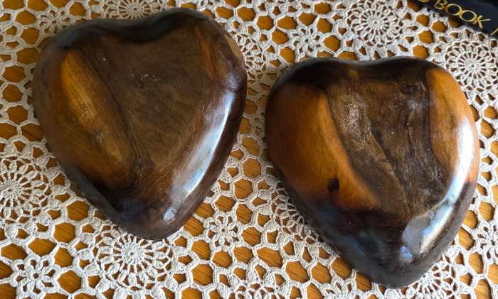 Set of 2 Vintage Wooden Heart-Shaped Bowls