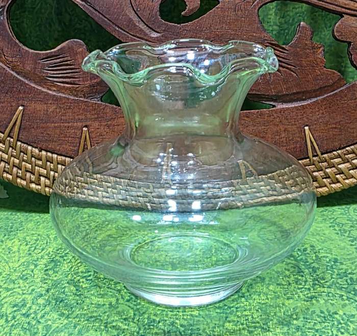 1980s Small Clear Glass Bulbous Vase  Minimalist Vintage Style