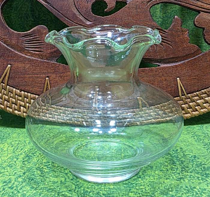 1980s Small Clear Glass Bulbous Vase  Minimalist Vintage Style