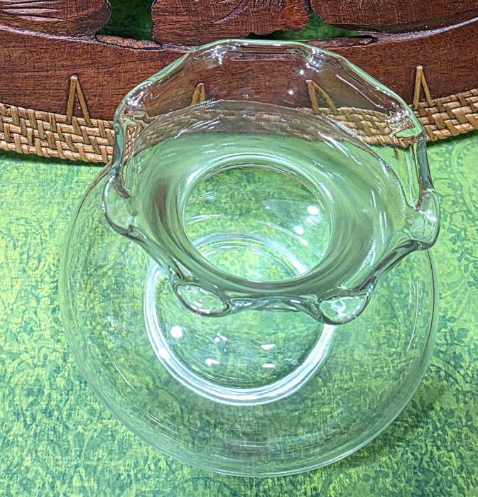 1980s Small Clear Glass Bulbous Vase  Minimalist Vintage Style