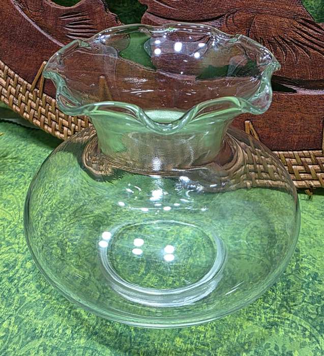 1980s Small Clear Glass Bulbous Vase  Minimalist Vintage Style