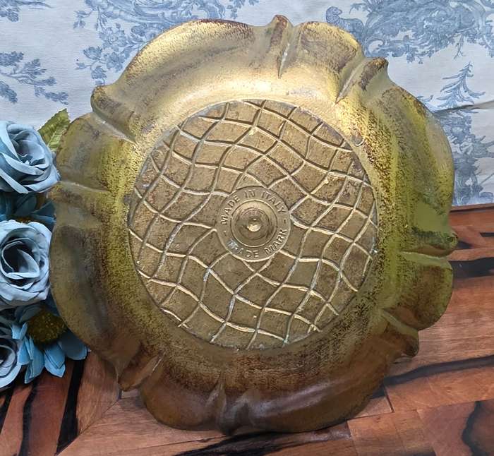 Vintage Florentine Green & Gold Decorative Bowl with Handle  Made in Italy