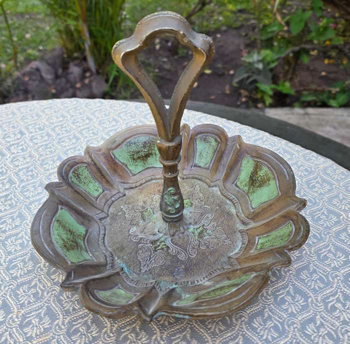 Vintage Florentine Green & Gold Decorative Bowl with Handle  Made in Italy