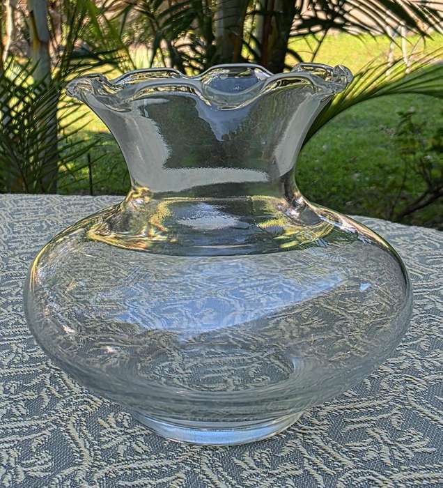 1980s Small Clear Glass Bulbous Vase  Minimalist Vintage Style