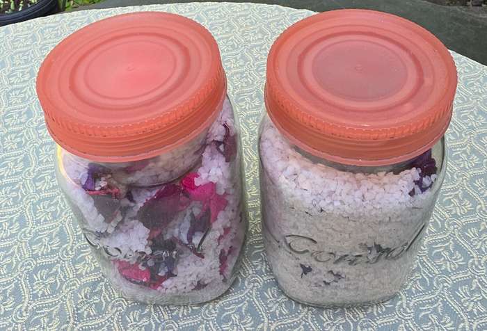 Set of Consol Glass Bottles with Bath Salts  Reusable & Decorative