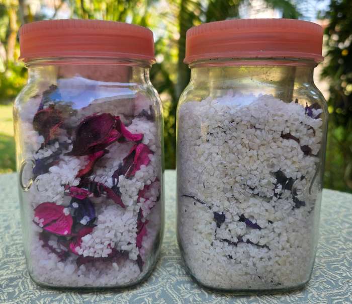 Set of Consol Glass Bottles with Bath Salts  Reusable & Decorative