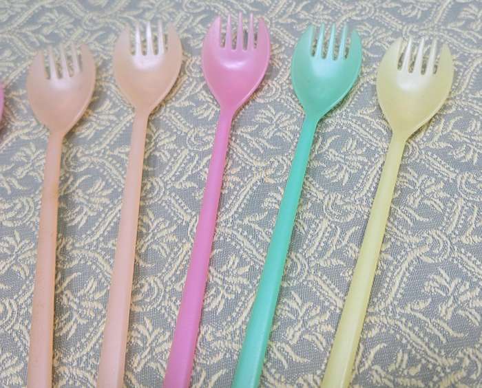Vintage Tupperware Long Cocktail Fork-o-Spoon Spork Stirring Parfait | 20 cm |