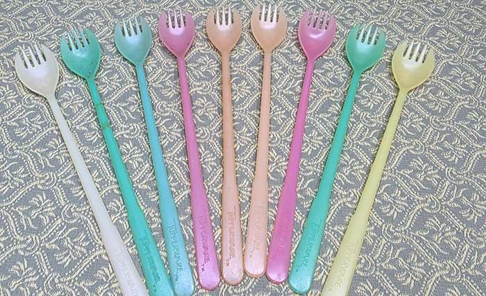 Vintage Tupperware Long Cocktail Fork-o-Spoon Spork Stirring Parfait | 20 cm |
