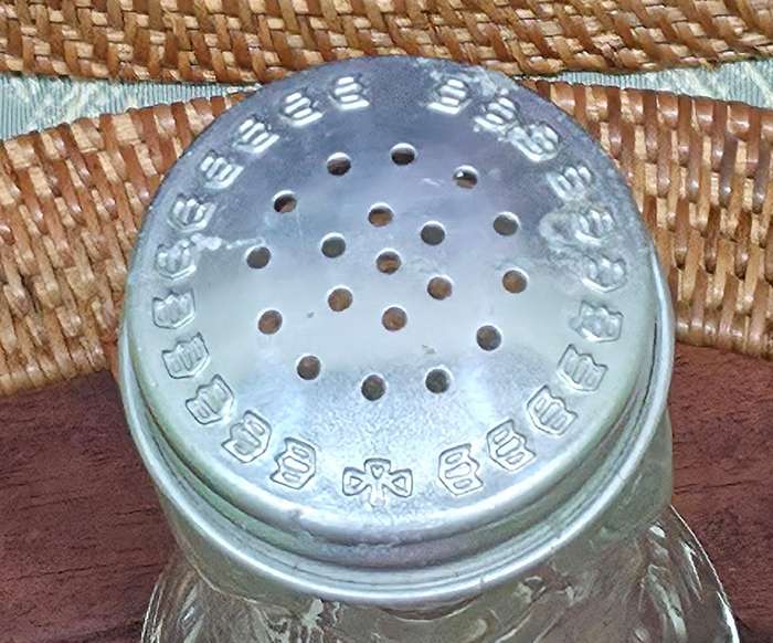 Vintage  Salt Glass Shaker Diamond Pattern  Aluminum Lid