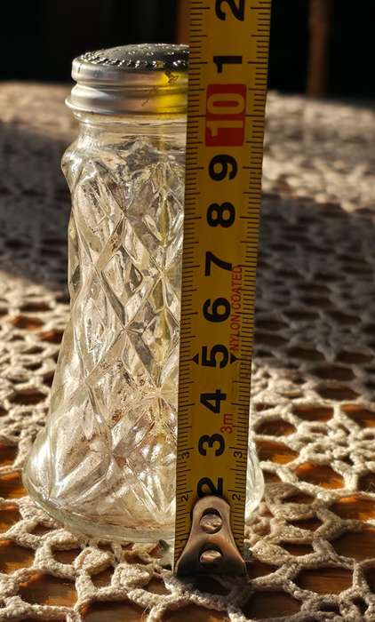 Vintage  Salt Glass Shaker Diamond Pattern  Aluminum Lid