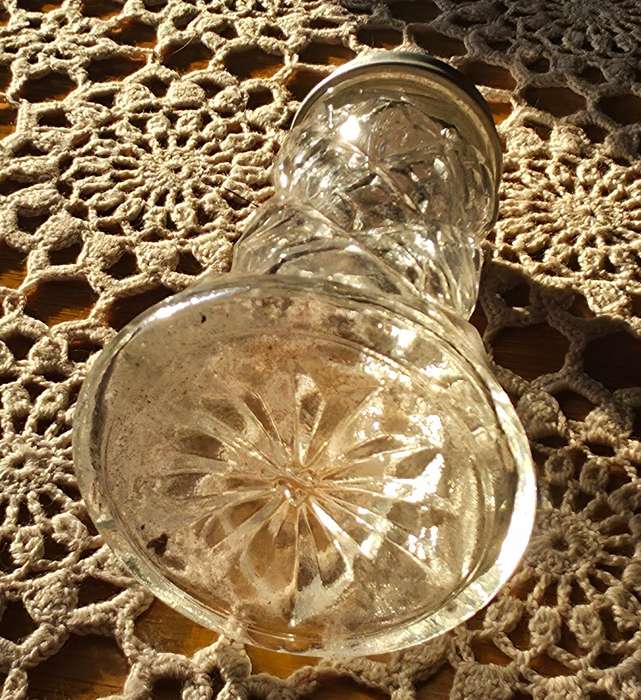 Vintage  Salt Glass Shaker Diamond Pattern  Aluminum Lid