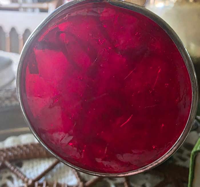 Vintage Red Resin Pendant with Silver Strips