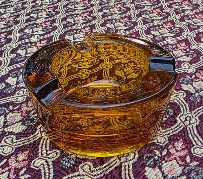 Pretty Amber Glass - Mid Century Ashtray - Very Heavy and Solid