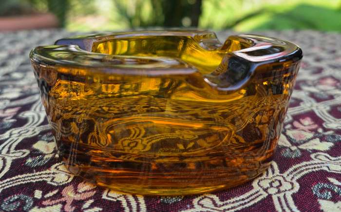 Pretty Amber Glass - Mid Century Ashtray - Very Heavy and Solid